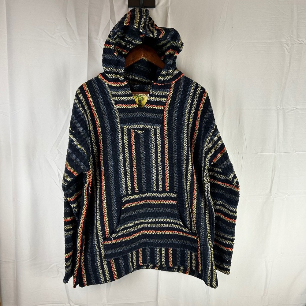 Iguana Jack Baja Hoodie Pullover Striped Hooded Sweatshirt XL‎ Made in Mexico